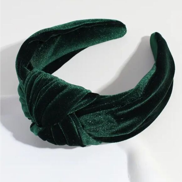 New Wide Green Velvet Top Knot Headband fall christmas Luxe Luxury - Picture 6 of 9